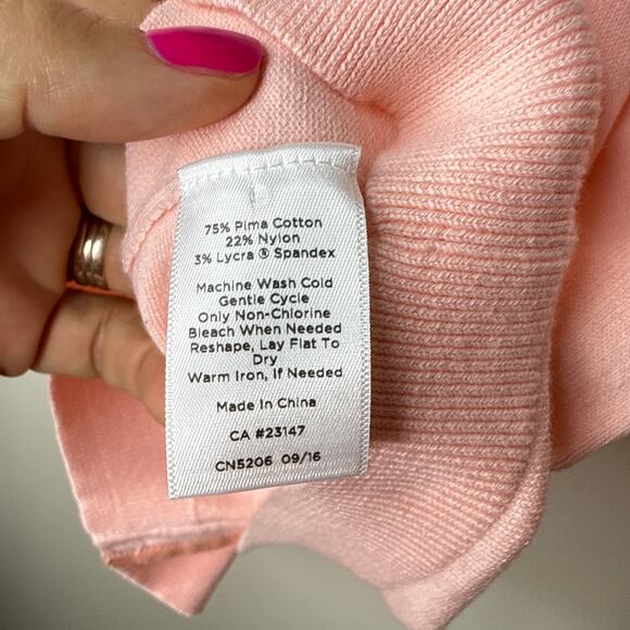 Talbots Woman Pima Cotton Size 2X Pink Contrast Trim Summer Button-Up Cardigan - Picture 8 of 8